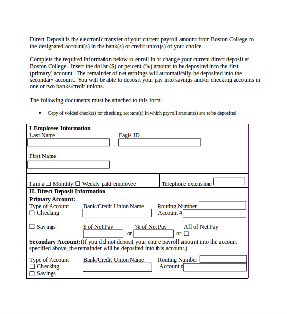 direct deposit authorization form document
