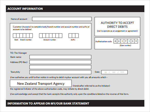 free download direct debit template form