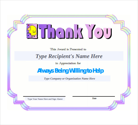 FREE 6+ Sample Thank You Certificate Templates in PDF | MS Word | PSD