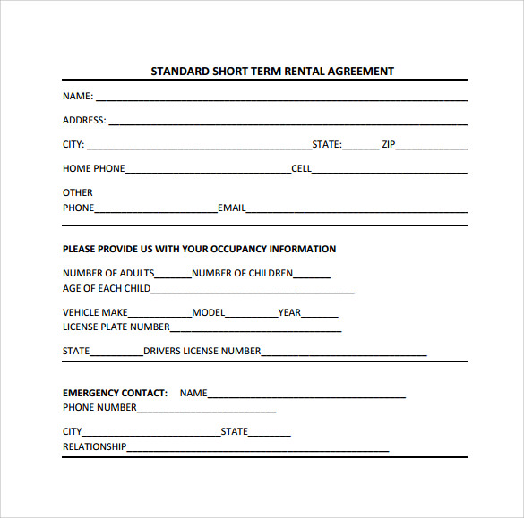 Standard Short Term Rental Agreement