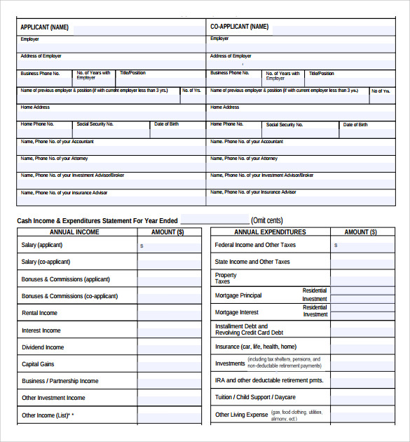 Sample Personal Financial Statement Form - 7+ Download 