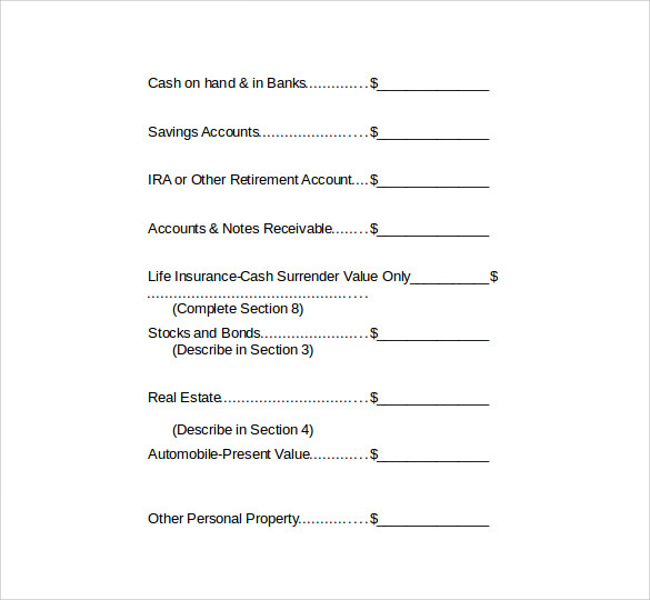 word download personal financial statement form