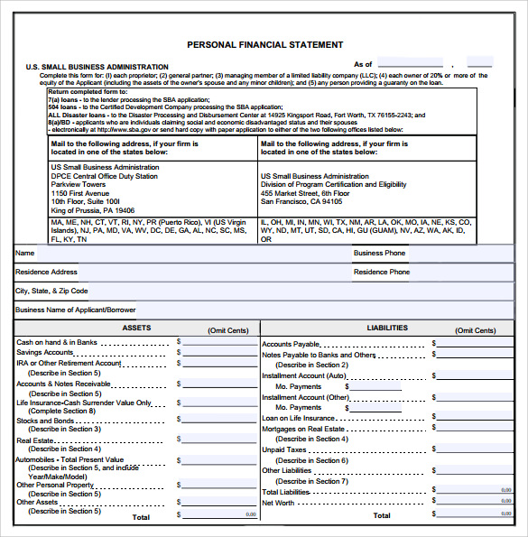 business financial statement form pdf to download