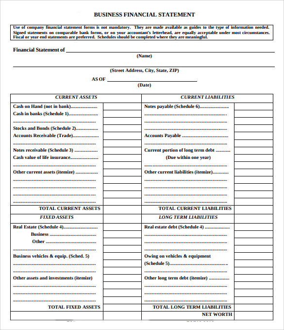 business plan financial statements sample pdf