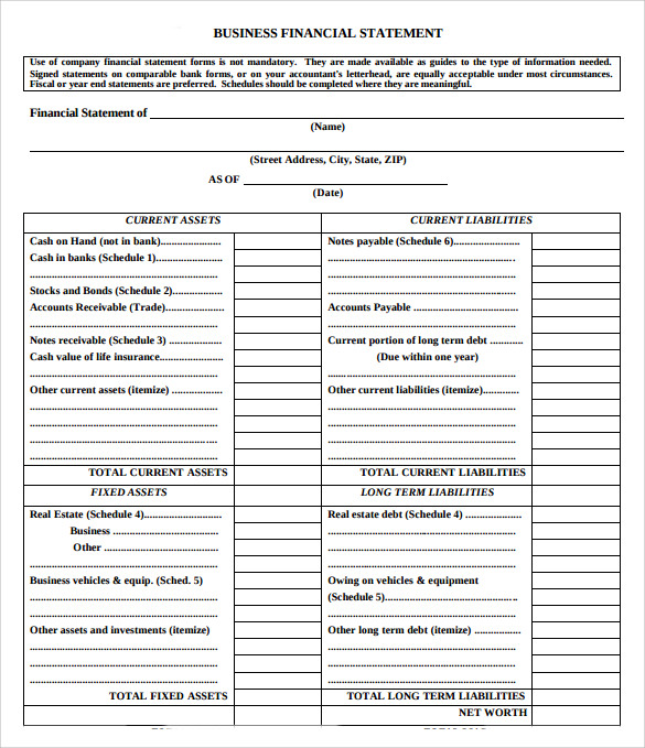 free download business financial statement form