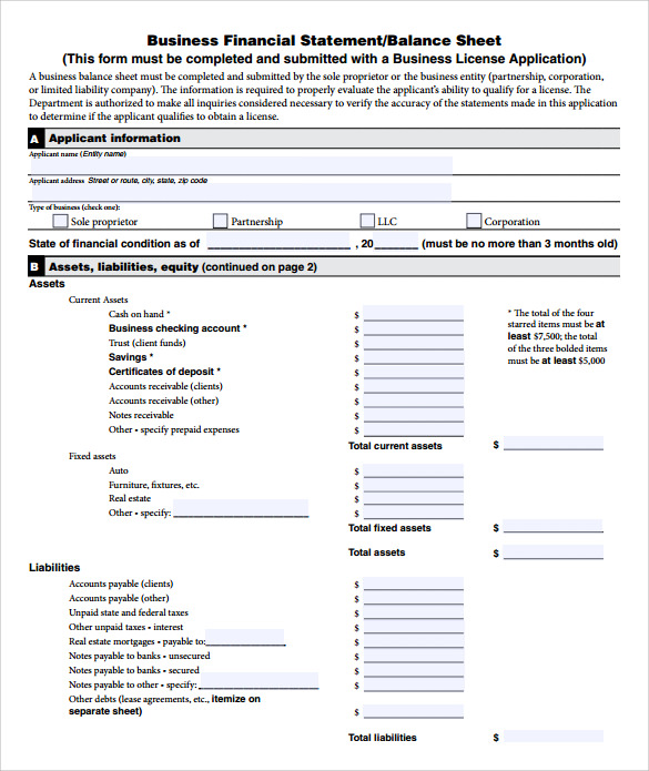 FREE 6 Sample Business Financial Statement Forms In PDF