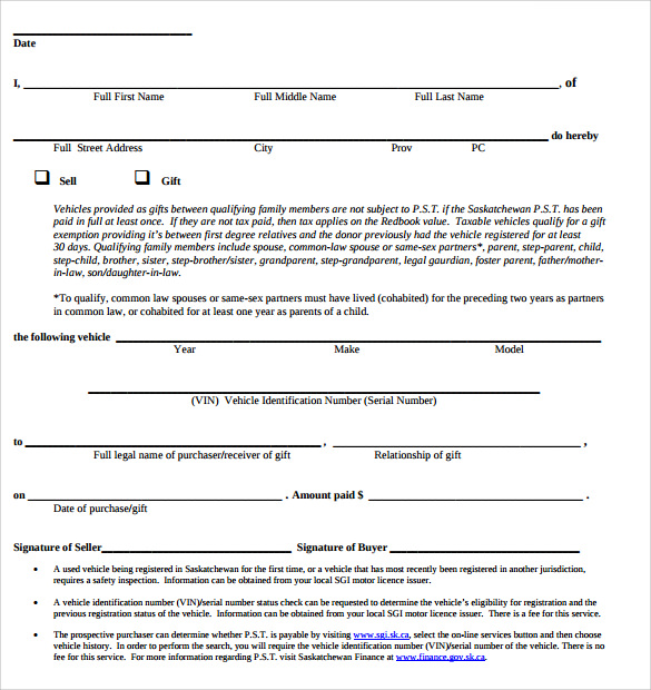 used car bill of a sale form template