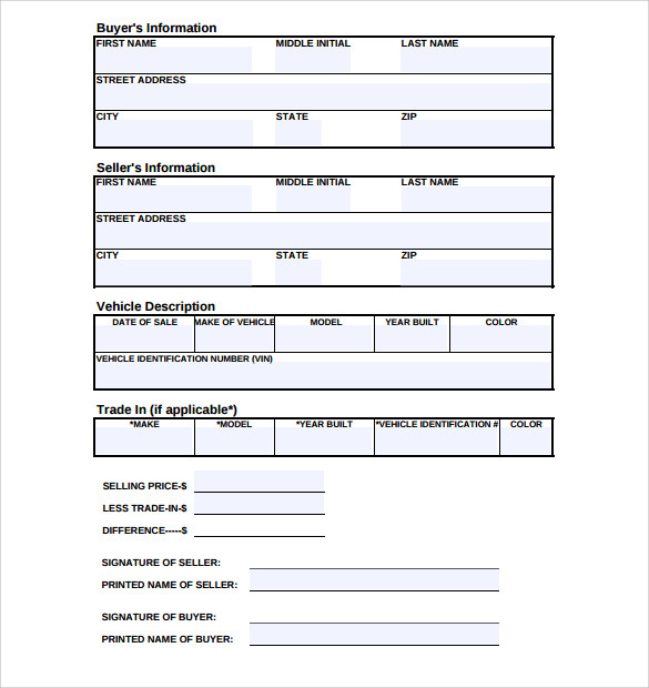free bill of sale for car template in california