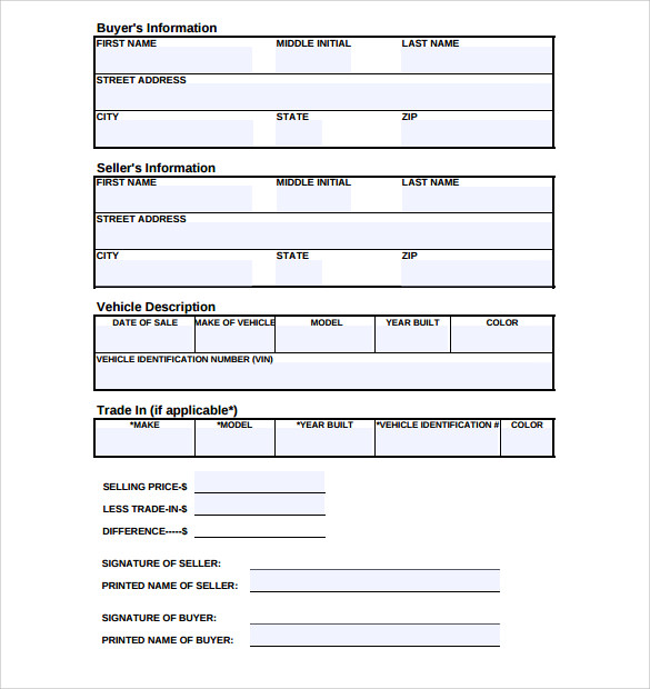 free printable vehicle bill of sale template