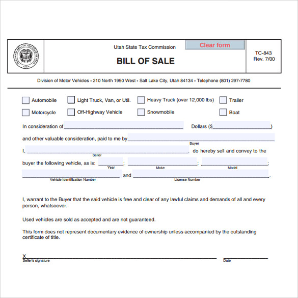 Bill Of Sale Utah Printable Printable Templates 0686