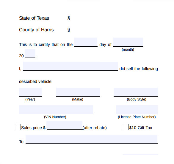 bill of sale of a used vehicle