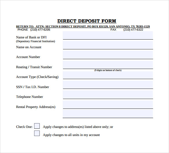 Direct Deposit Template Form