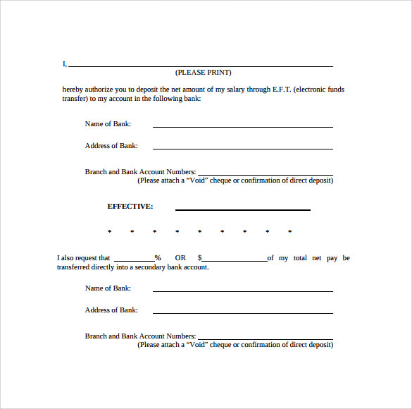 free 8 sample direct deposit forms in pdf ms word