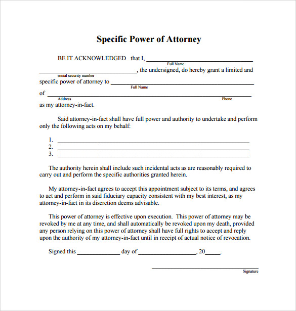 Sample Special Power Of Attorney Form 8 Download Free Documents