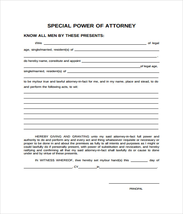 Special Power Of Attorney Free Template