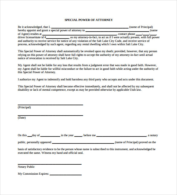 sample special power of attorney form pdf