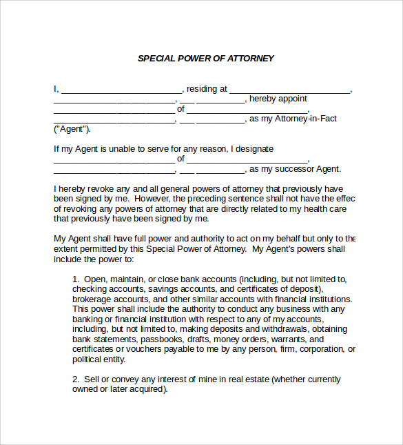 Free 11 Sample Special Power Of Attorney Forms In Pdf Ms Word 1731