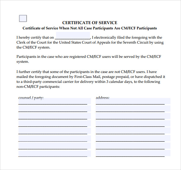 certificate of service example