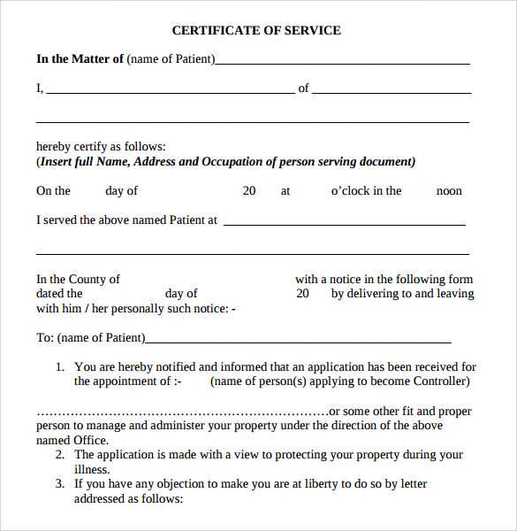 certificate of service federal court