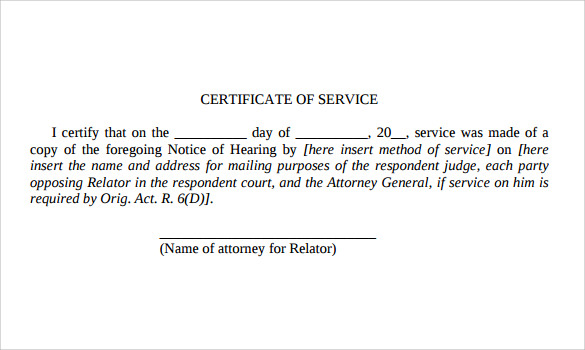 certificate of service template download