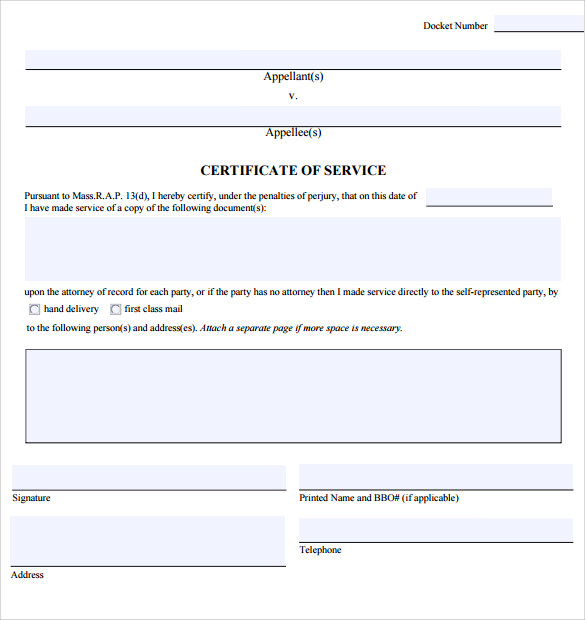 federal certificate of service template