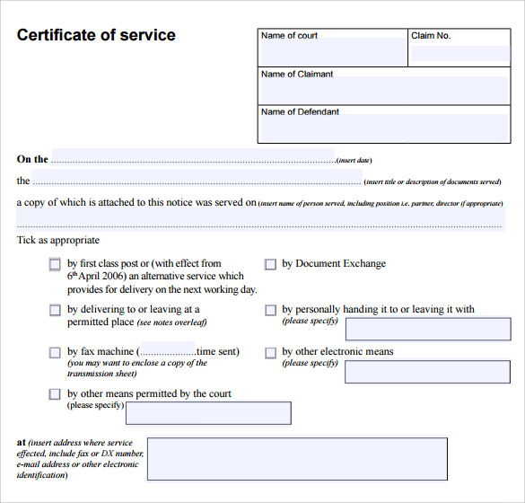 sample certificate of service template