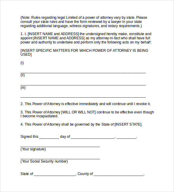 FREE 8 Sample Limited Power Of Attorney Forms In PDF MS Word