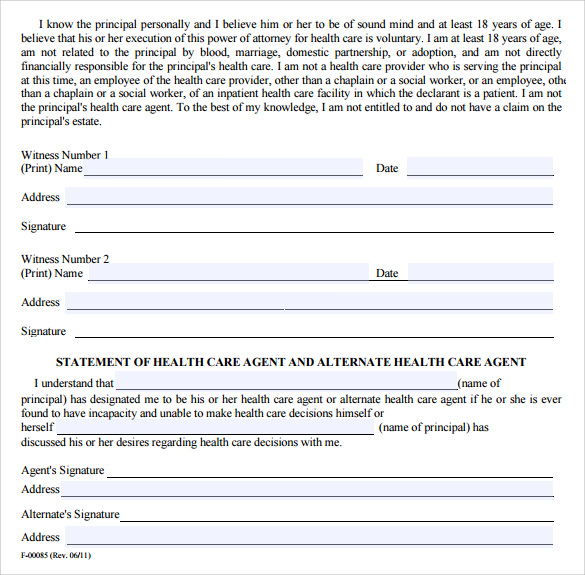 example of health care power of attorney form