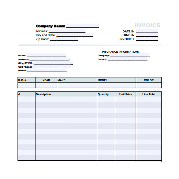 Downloadable Free Printable Auto Repair Invoice Template Printable