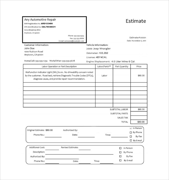 12 Sample Auto Repair Invoice Templates to Download Sample Templates