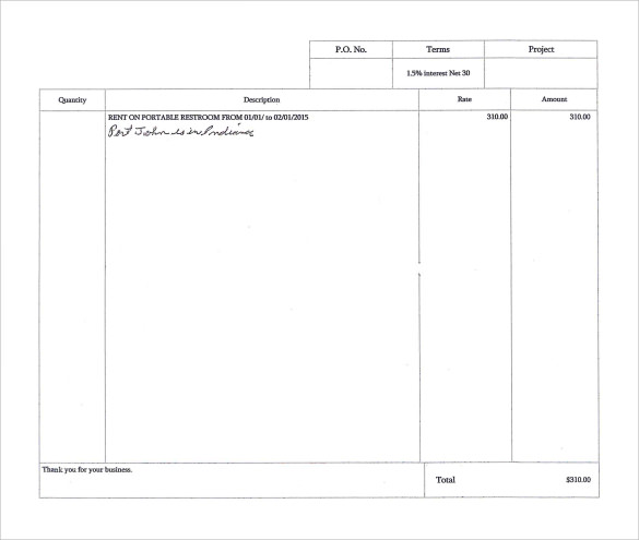 invoice for commercial rent word template