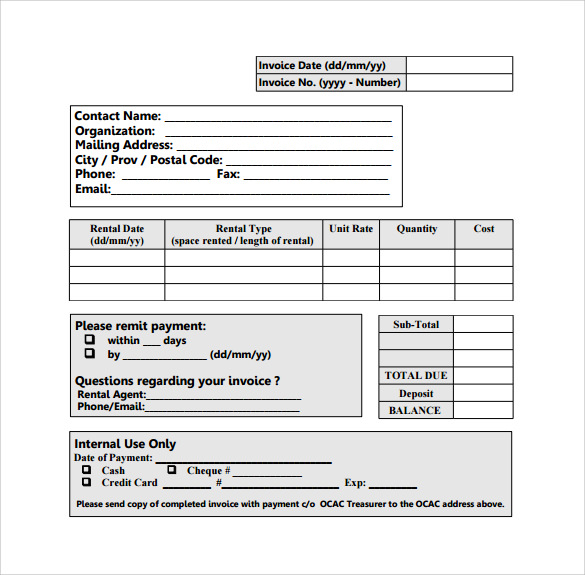 simple invoices format for renting equipment