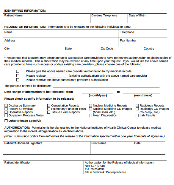 standard medical record request form