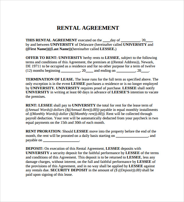 rental agreement forms free printable generic template - free 6 sample