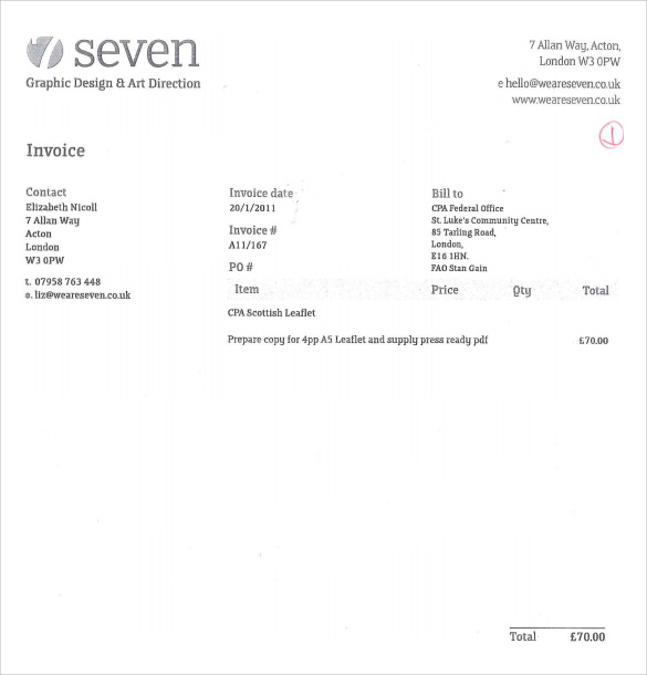 FREE 7  Sample Graphic Descign Invoice Templates in PDF MS Word