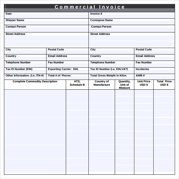 commercial general invoice template