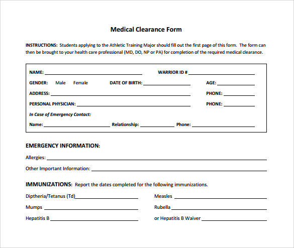 medical clearance form