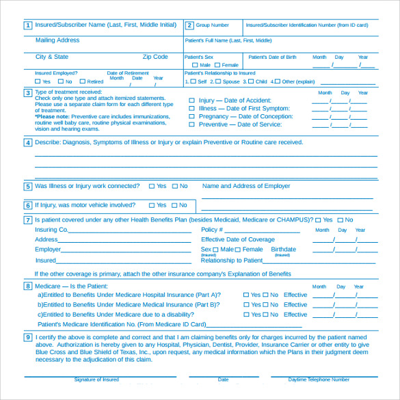 blue cross medical claim form
