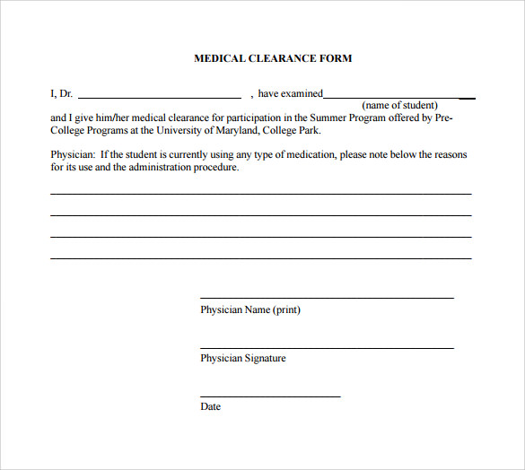 FREE 8+ Sample Medical Clearance Forms in PDF MS Word