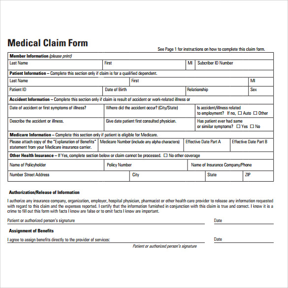 medical claim form sample