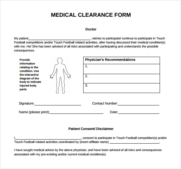 simple medical clearance form