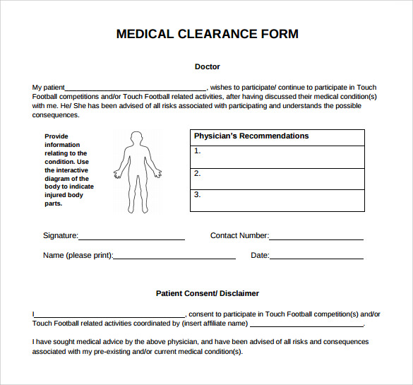 Free 8 Sample Medical Clearance Forms In Pdf Ms Word 2454