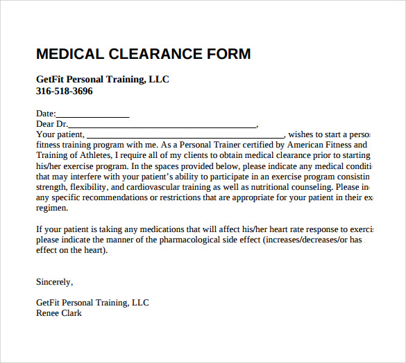 medical clearance form to download2