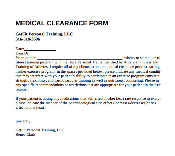 health clearance letter