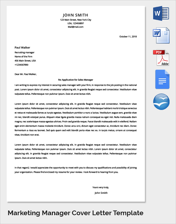 marketing cover letter 7 samples examples format