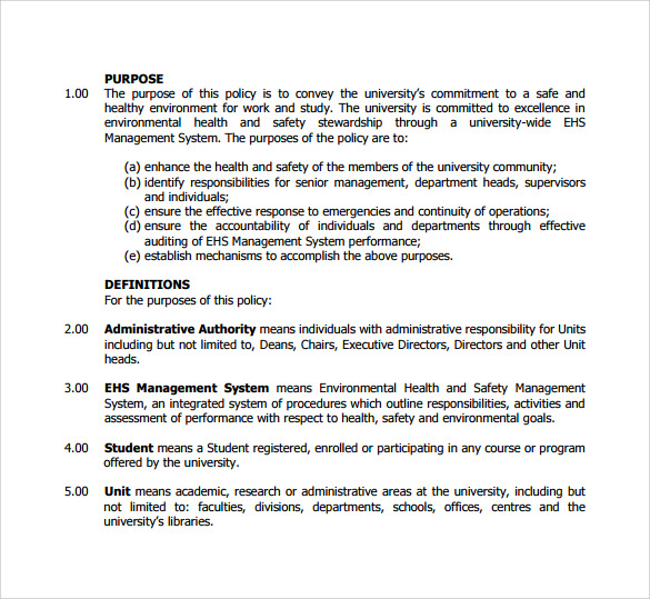 document sample 2016 word 10  Templates Safety Sample and  Health  Samples Policy