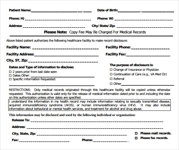 medical records release form in pdf format