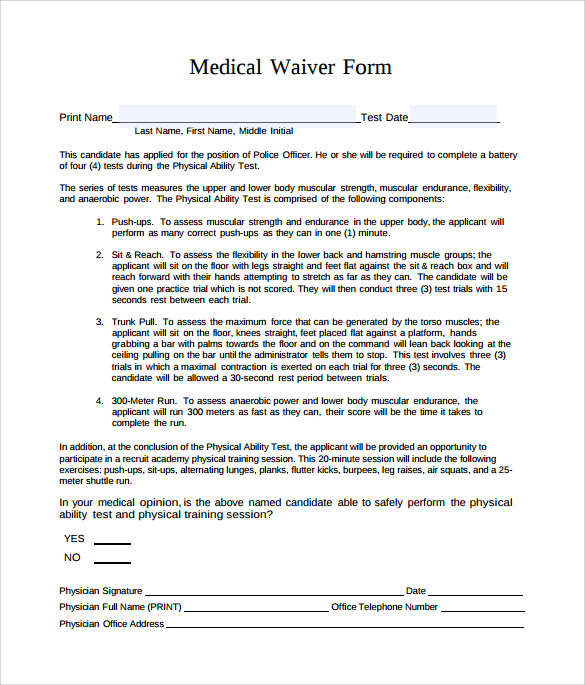 Printable Medical Waiver Form