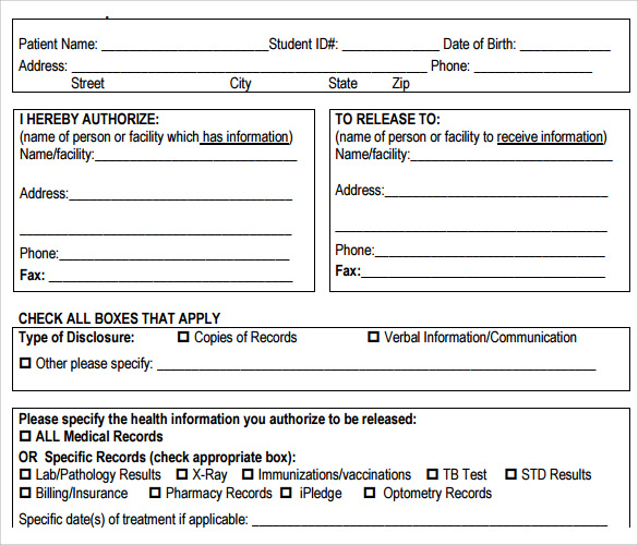 Sample Medical Records Release Form 9 Download Free