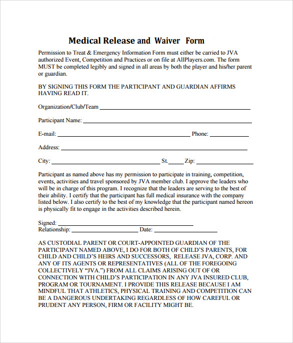 FREE 9 Sample Medical Waiver Forms In PDF MS Word